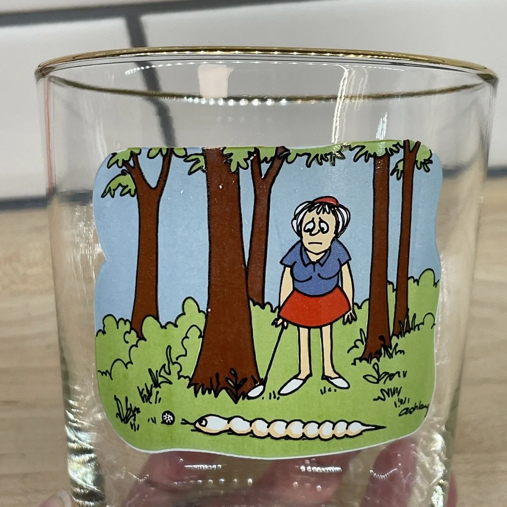 Vintage Ashby Glasses 8pc Golf Funny‎ Cartoon Low Ball Whiskey Man's Cave Decor